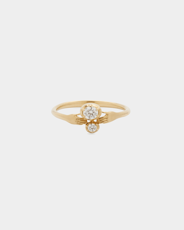 Tiny Hands Ring with Diamonds in 18k Gold